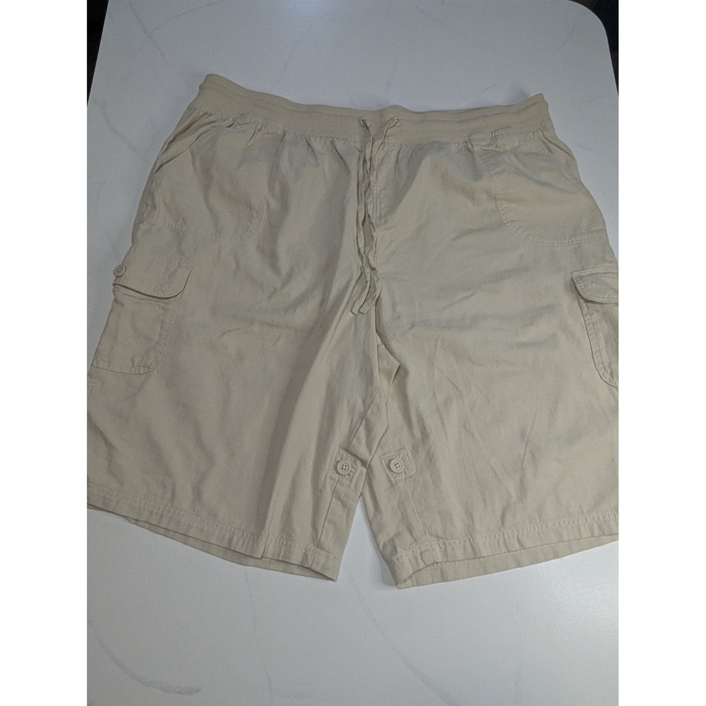 Woman Within Beige Cotton Cargo Shorts Elastic Waist Plus Size 26W